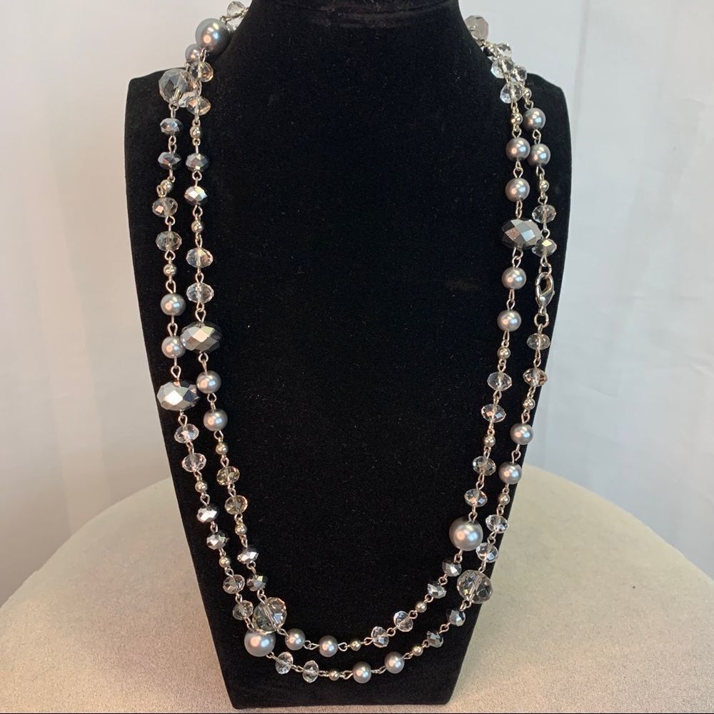 Dark gray silver and clear rhinestone bead necklace chain